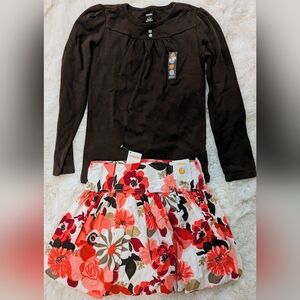 Gymboree Chocolate Top with Floral Skort